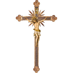 Cristo Pisa en cruz barroca con rayos